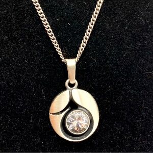 Karl Laine Sterling Silver Necklace with Large Crystal Geometric Design